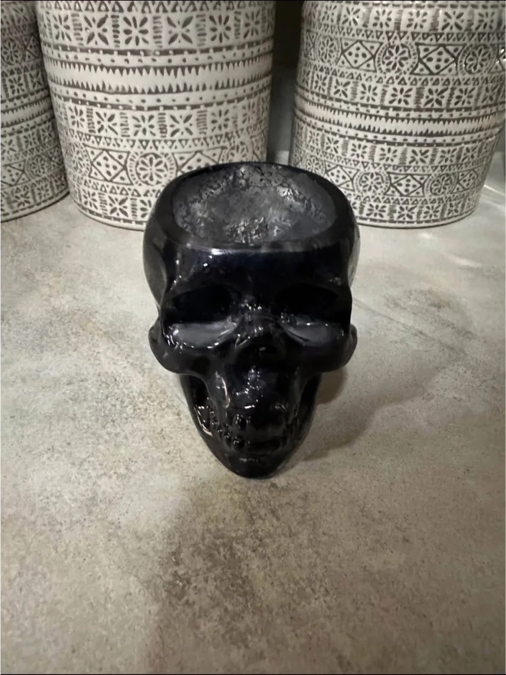 Black Ceramic Skull Candle Holder by Pier One